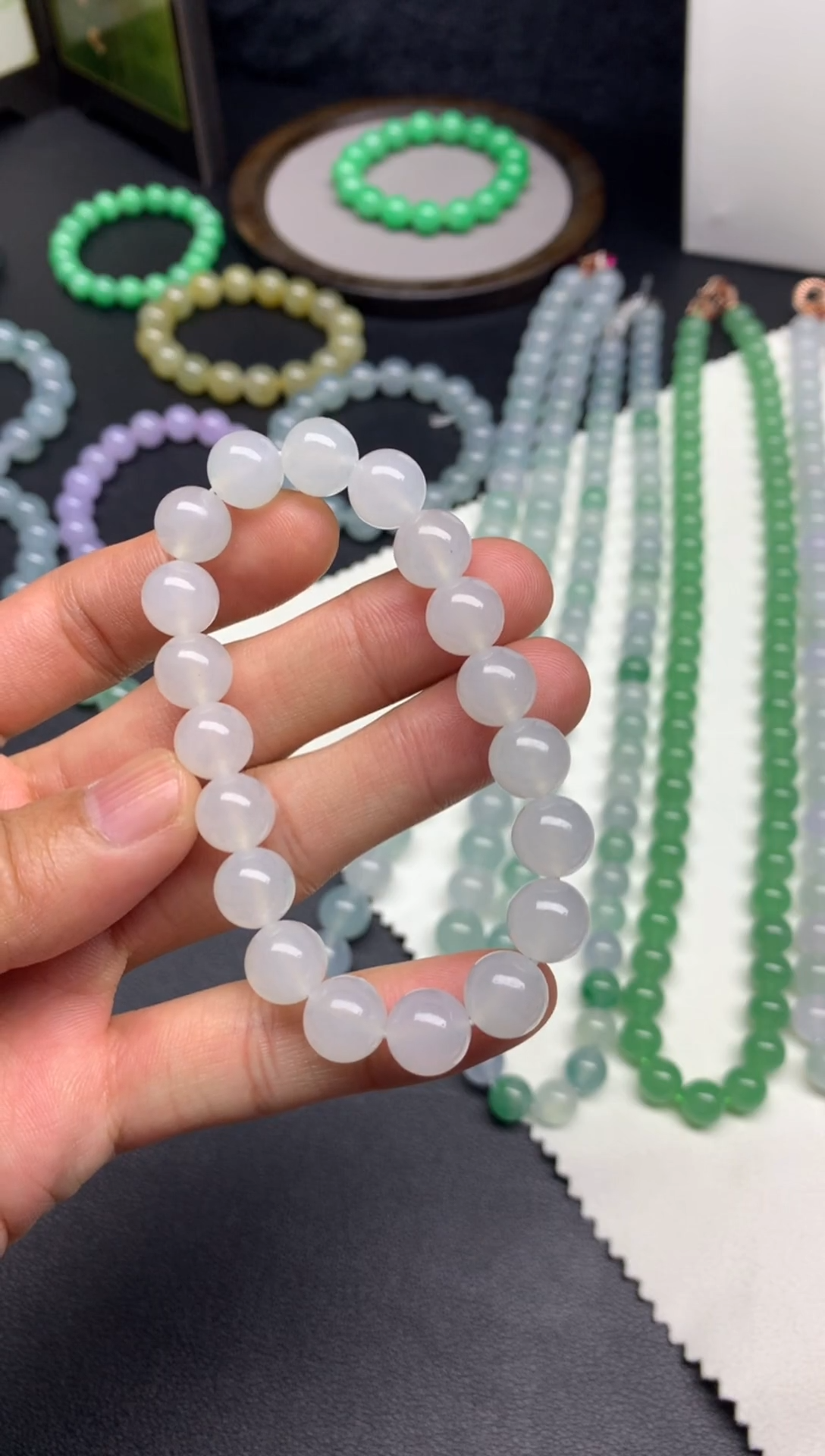 未镶嵌手链翡翠天然缅甸翡翠A货白冰手串卡10mm