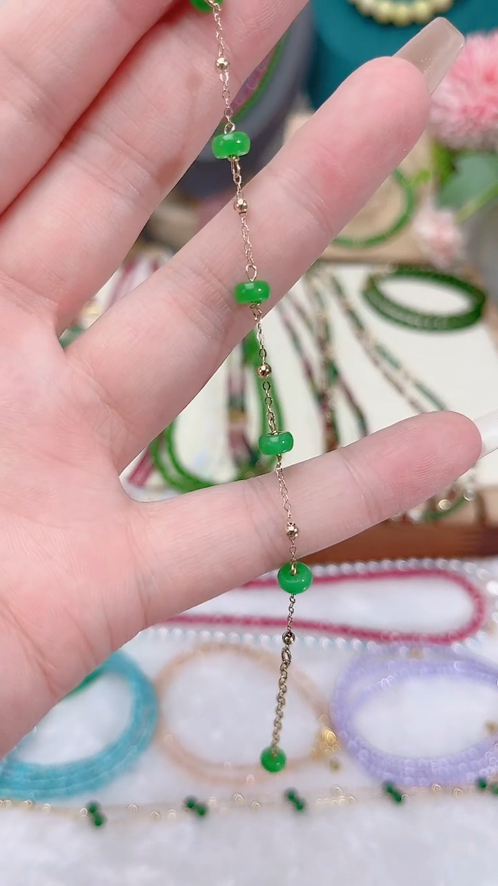 14K金镶嵌手链翡翠算盘79