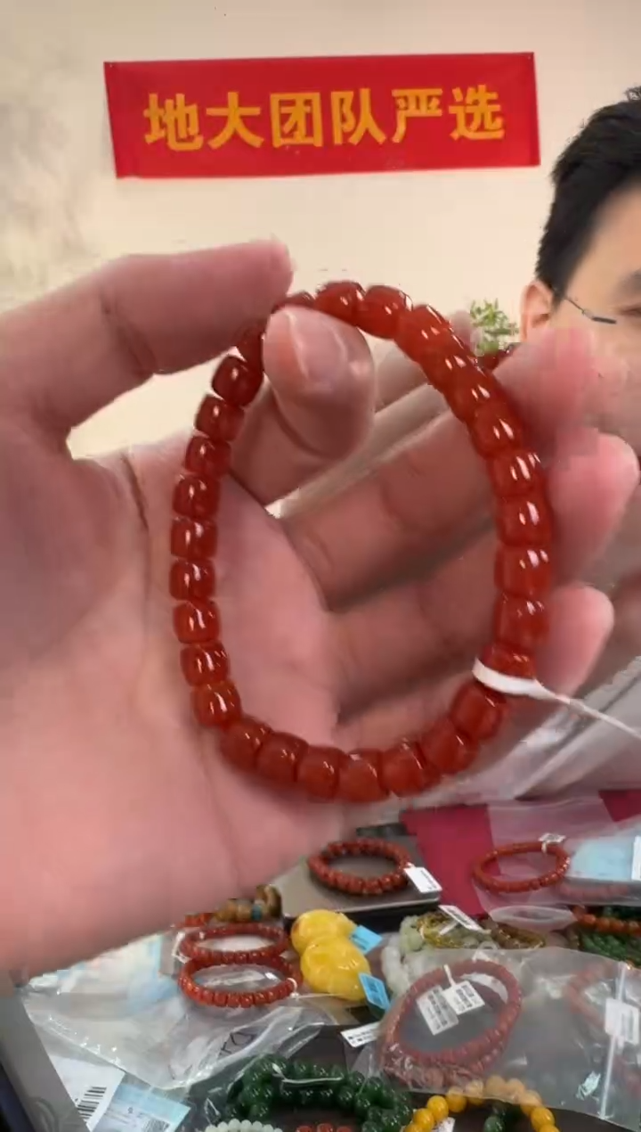 未镶嵌手串南红玛瑙约7-7.5MM南红玛瑙直切桶珠单圈手串