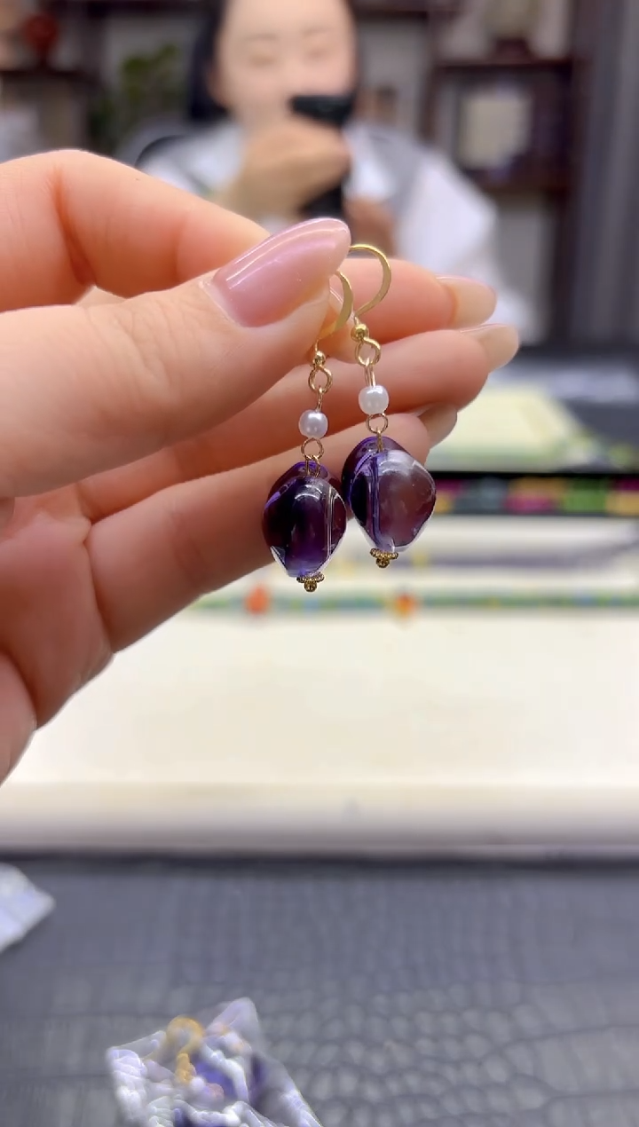 14K金镶嵌耳饰紫晶DIY款E955