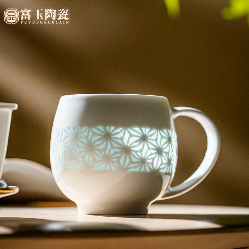 富玉【清饮苹果杯】一只350ml 景德镇陶瓷喝水杯子创意简约办公室杯