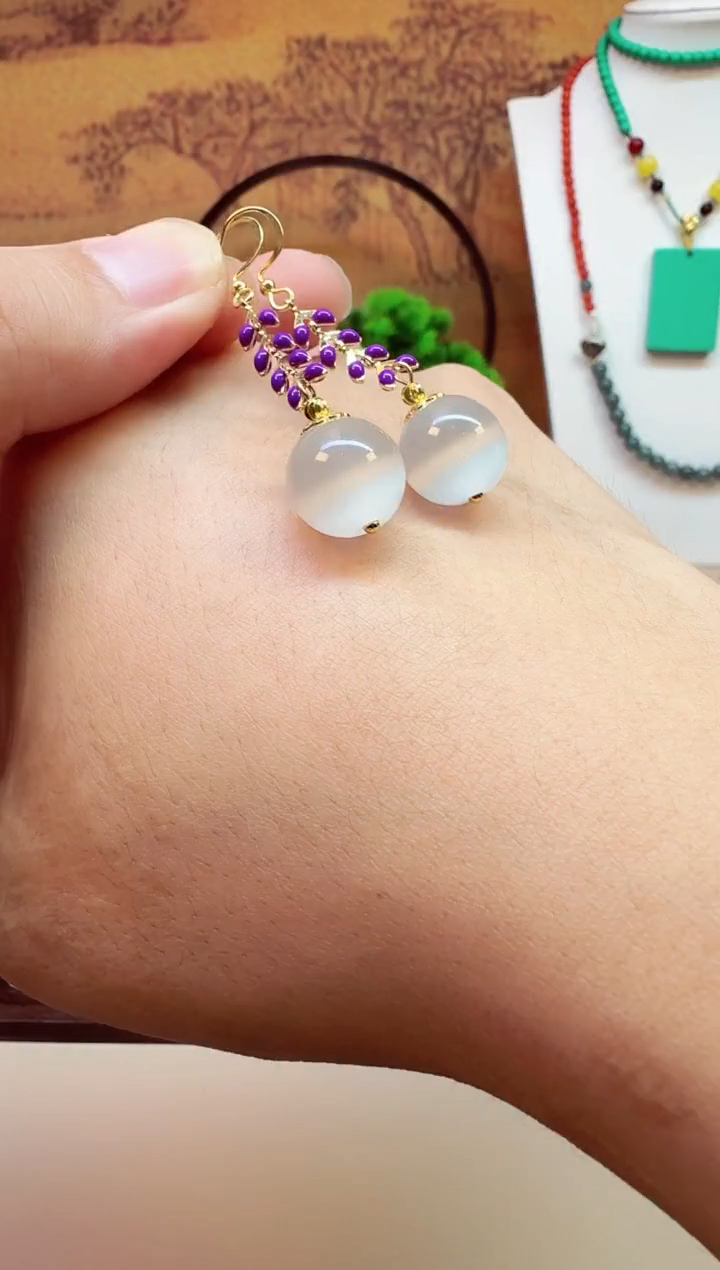 水晶耳饰14K金镶嵌E407