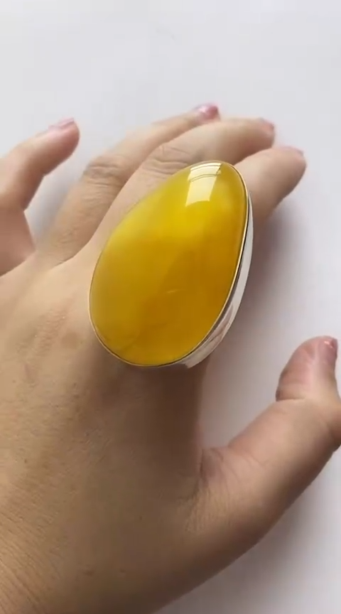 【闪购商品】琥珀裸石银S925镶嵌蜜蜡戒指