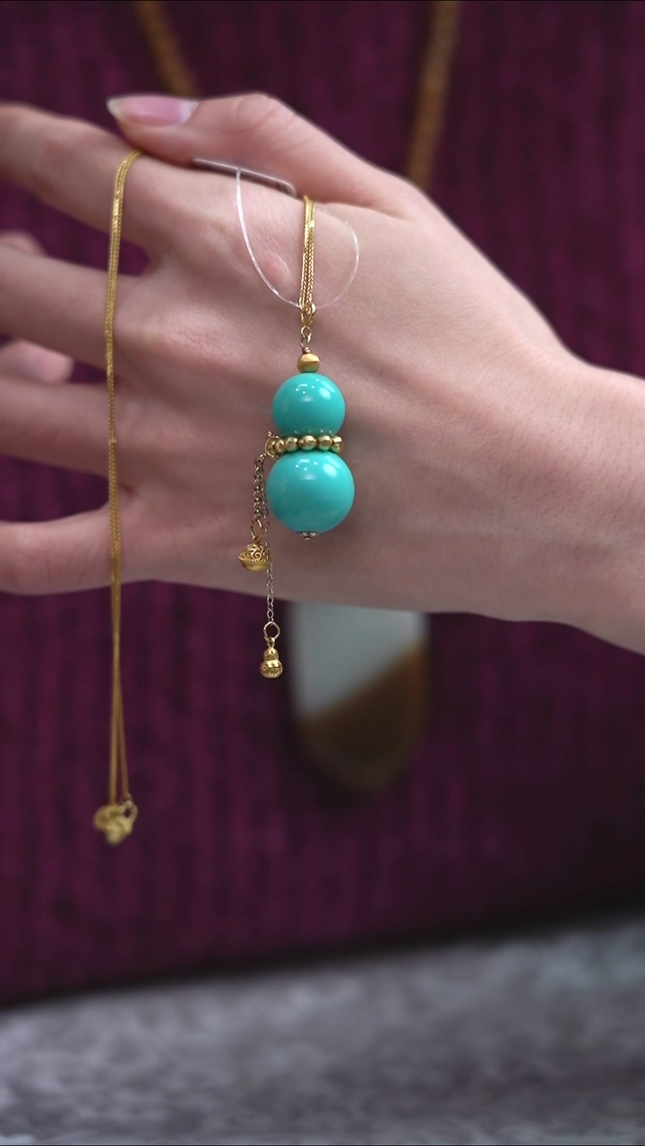 18K金镶嵌绿松石吊坠(赠链)绿松葫芦吊坠