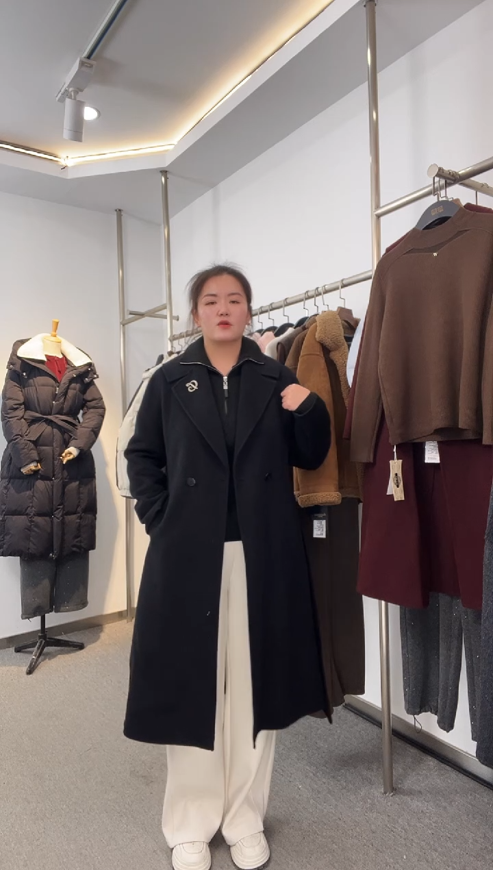 带****阳25D067黑色xxl双面呢大衣