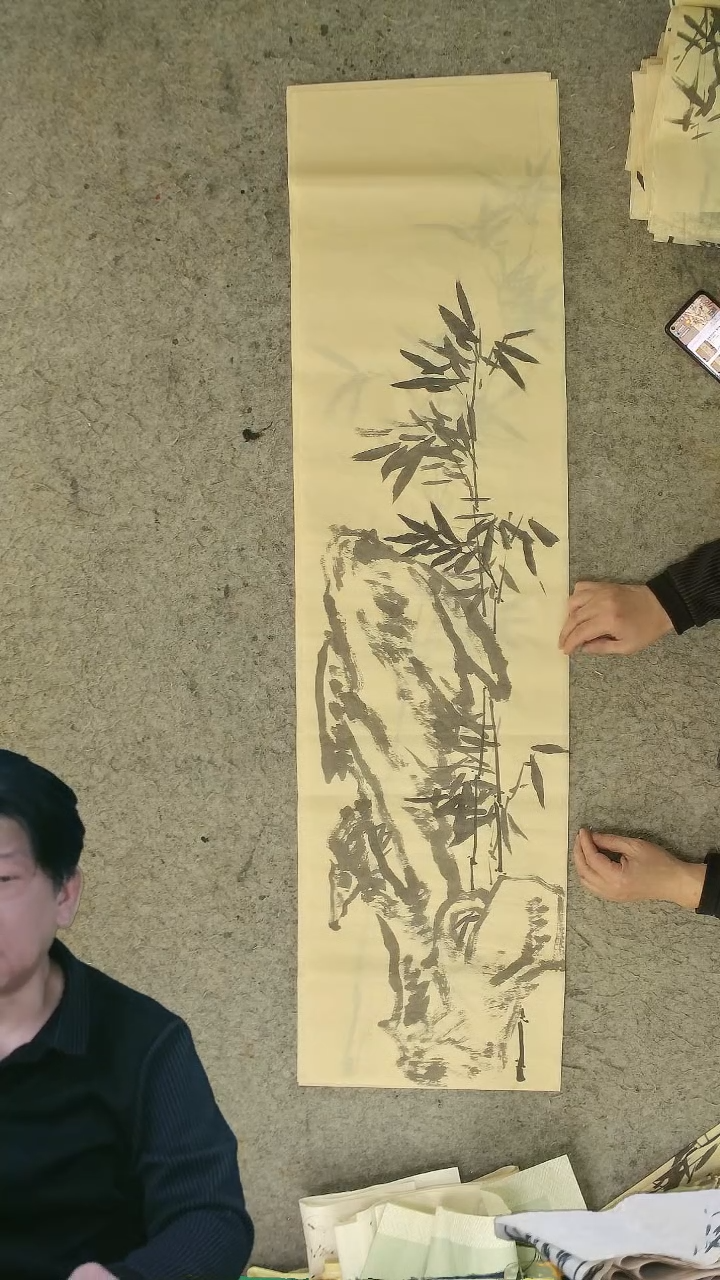 国画四尺对开  墨竹条屏 34*138cm