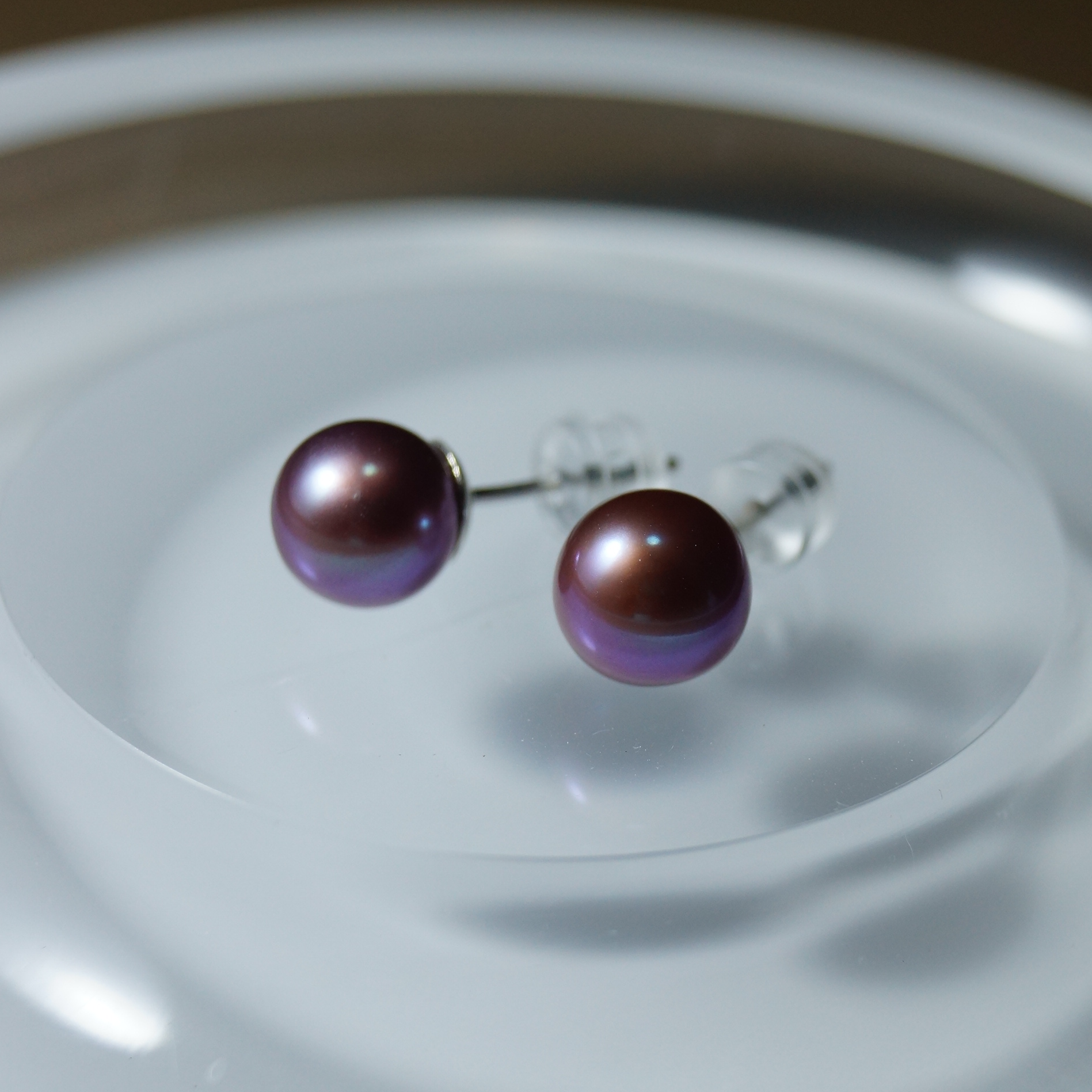 天然紫色淡水珍珠耳钉925银耳针气质高贵时尚百搭
