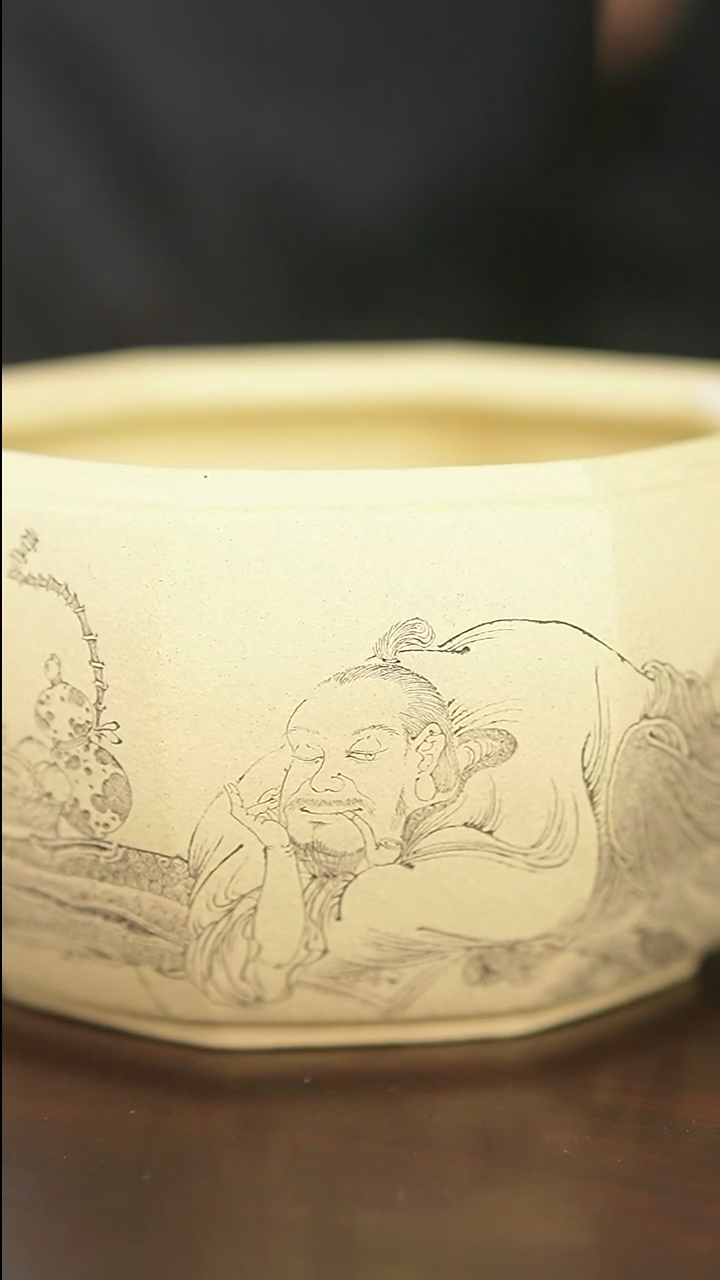 茶杯紫砂牧之人物六方水洗