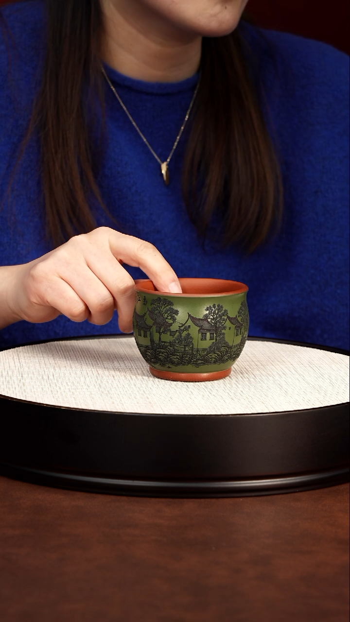 茶壶紫砂宜兴紫砂 山水底槽清 绿泥粉浆杯 高传琳 200cc 492