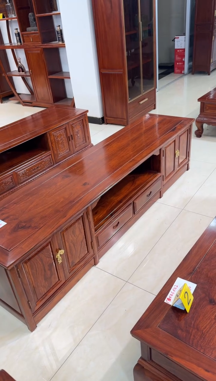 花梨木类储物柜2米四门两抽电视柜刺猬紫檀