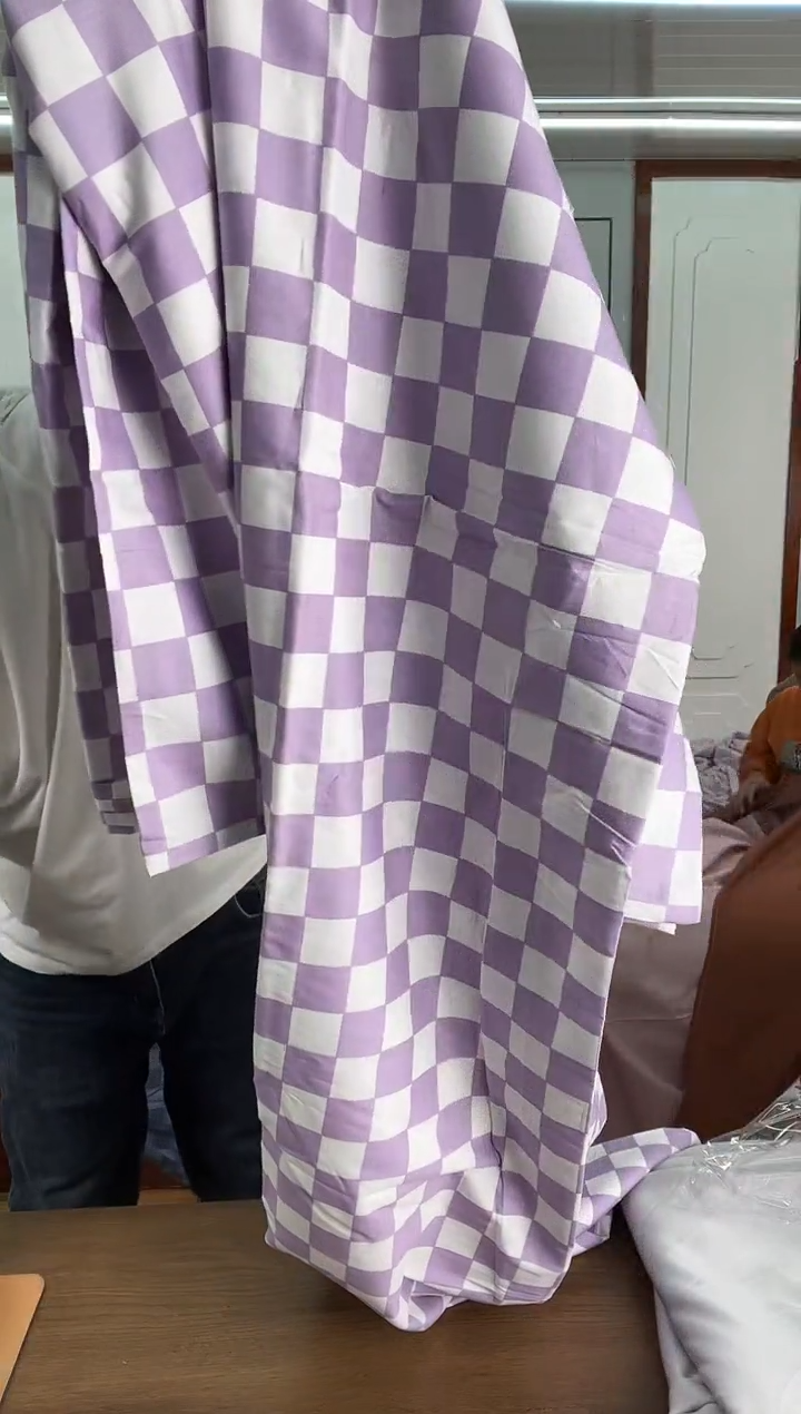 棉棉紫白格全棉印花被套200*230cm