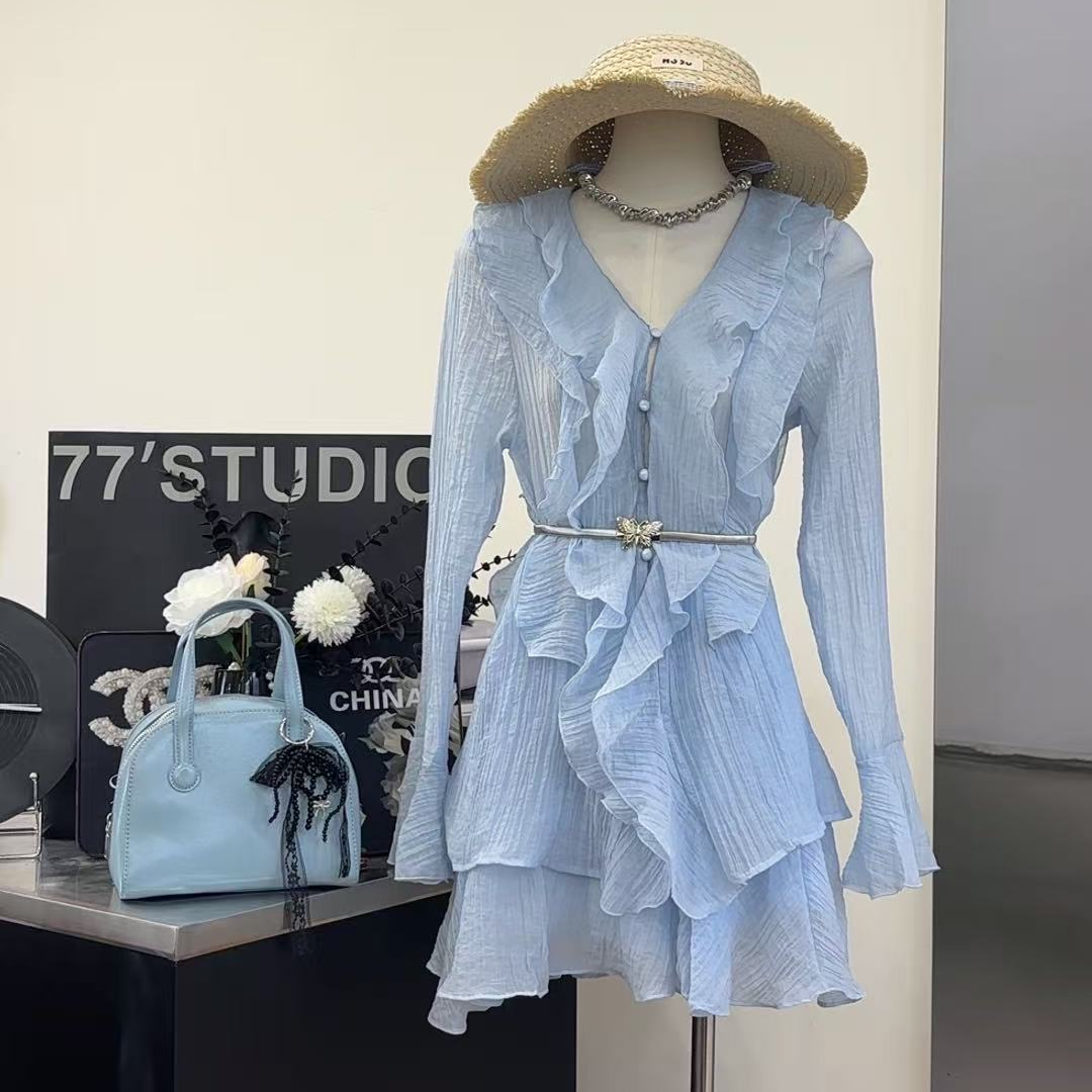 【流云曳雪】甜美气质套装-8538（今天配腰带）