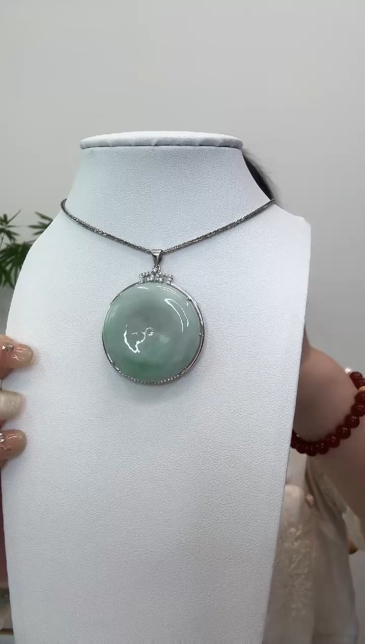 翡翠银S925镶嵌吊坠(赠链)平安扣