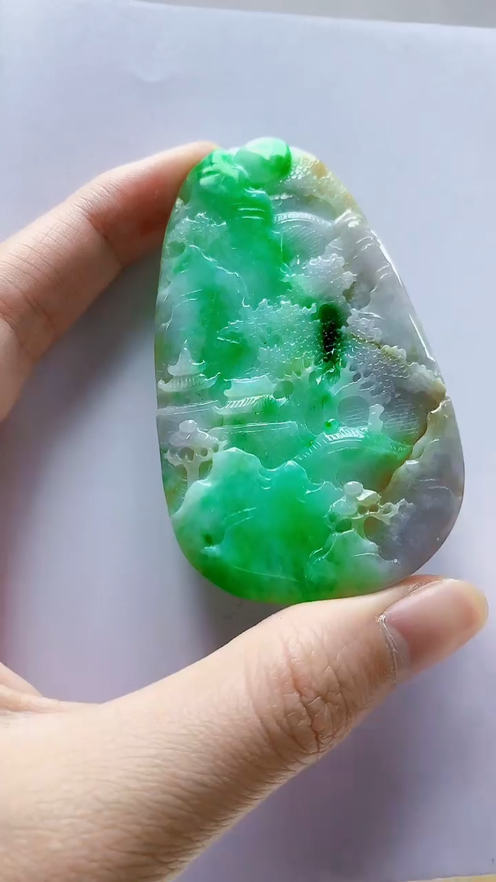 未镶嵌定制翡翠4868zm-毛货挂件9山水