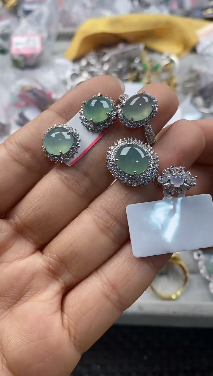 银S925镶嵌戒指翡翠555---8