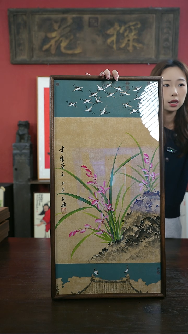 【闪购商品】书法手绘33*66-A207瑞鹤图兰花