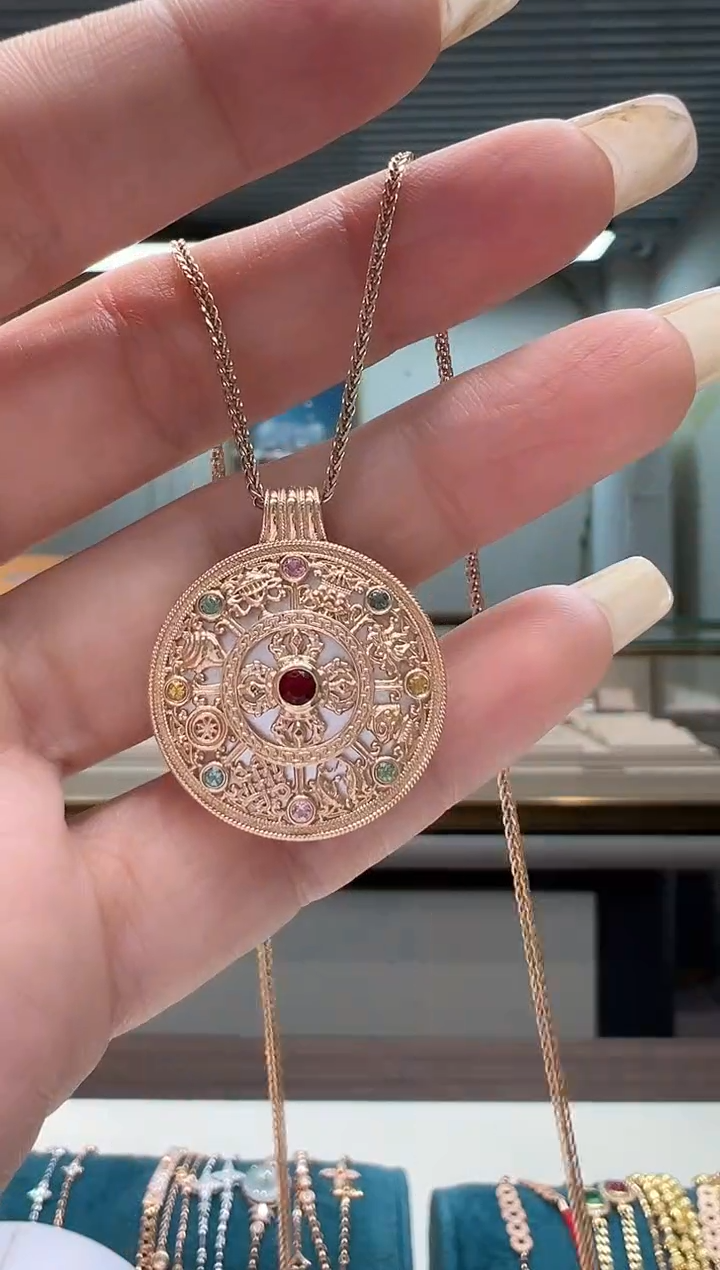 【闪购商品】碧玺吊坠(不含链)18K金镶嵌碧玺八宝大罗盘吊坠