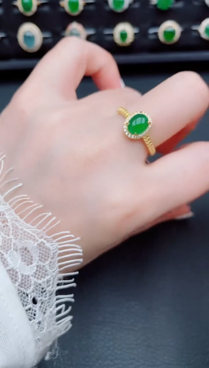 【闪购商品】翡翠戒指银S925镶嵌天然a货翡翠90