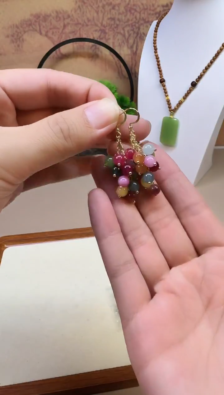 14K金镶嵌耳饰碧玺E245 
