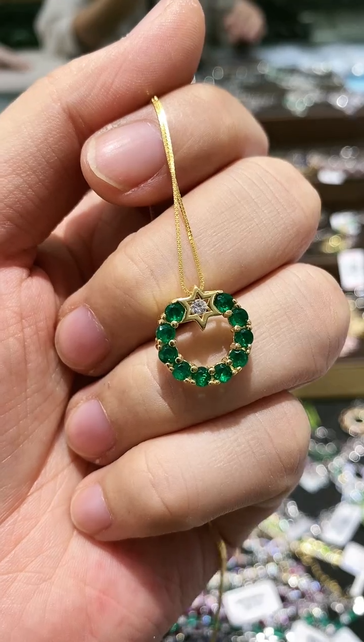 【闪购商品】祖母绿颈饰银S925镶嵌吊坠