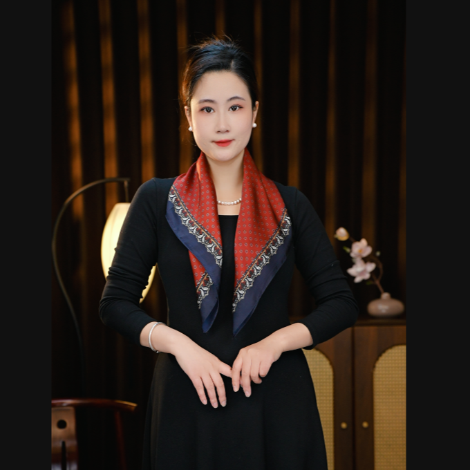 A44 新款经典红韵新款67*67围巾女百搭装饰小方巾丝巾领巾