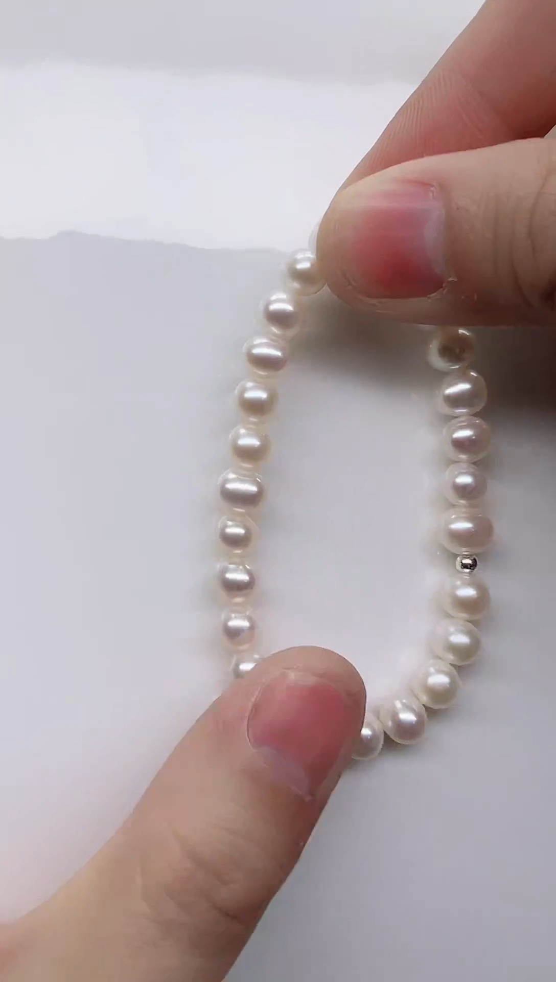 银S925镶嵌手链淡水珍珠白色鸡蛋圆6.5-7.5mm