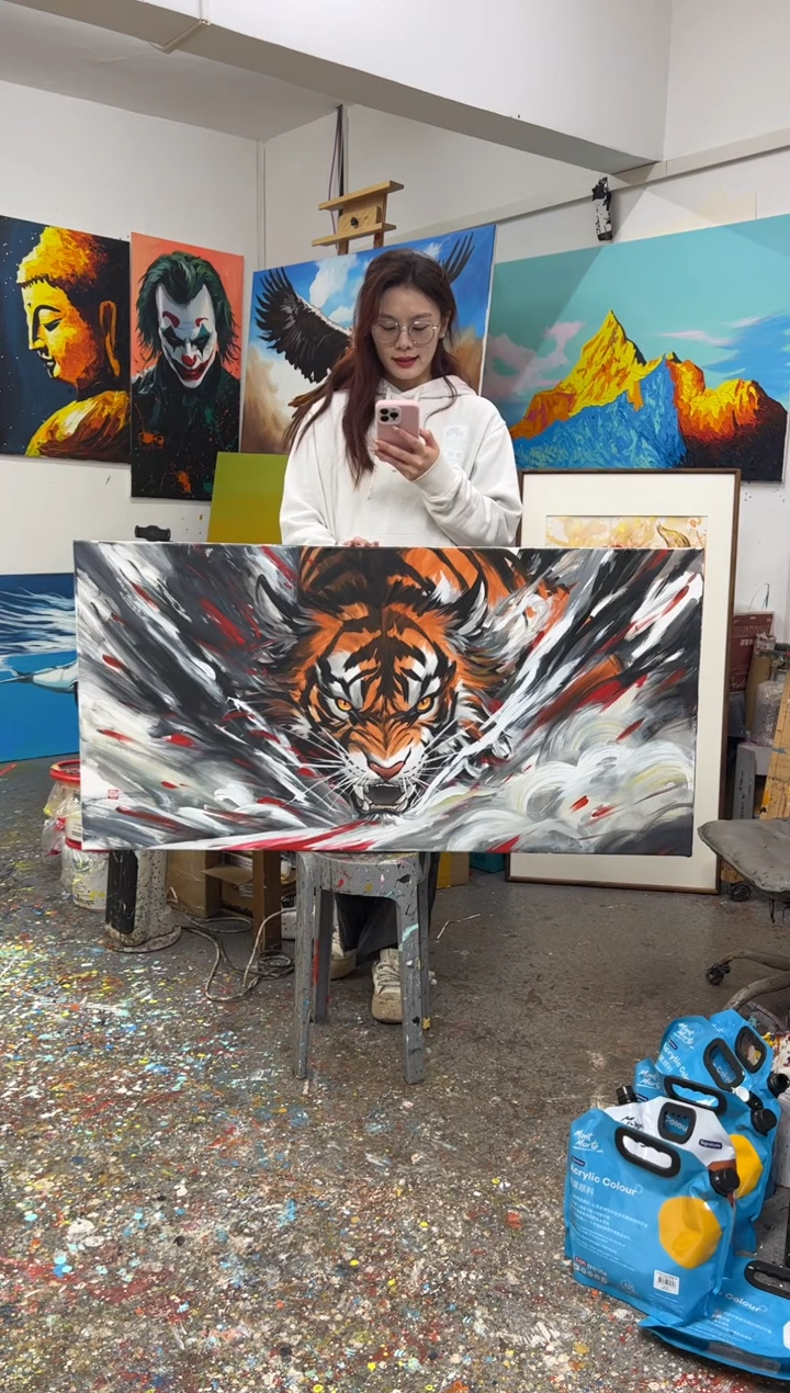 【闪购商品】丙烯画早川横板老虎不加框