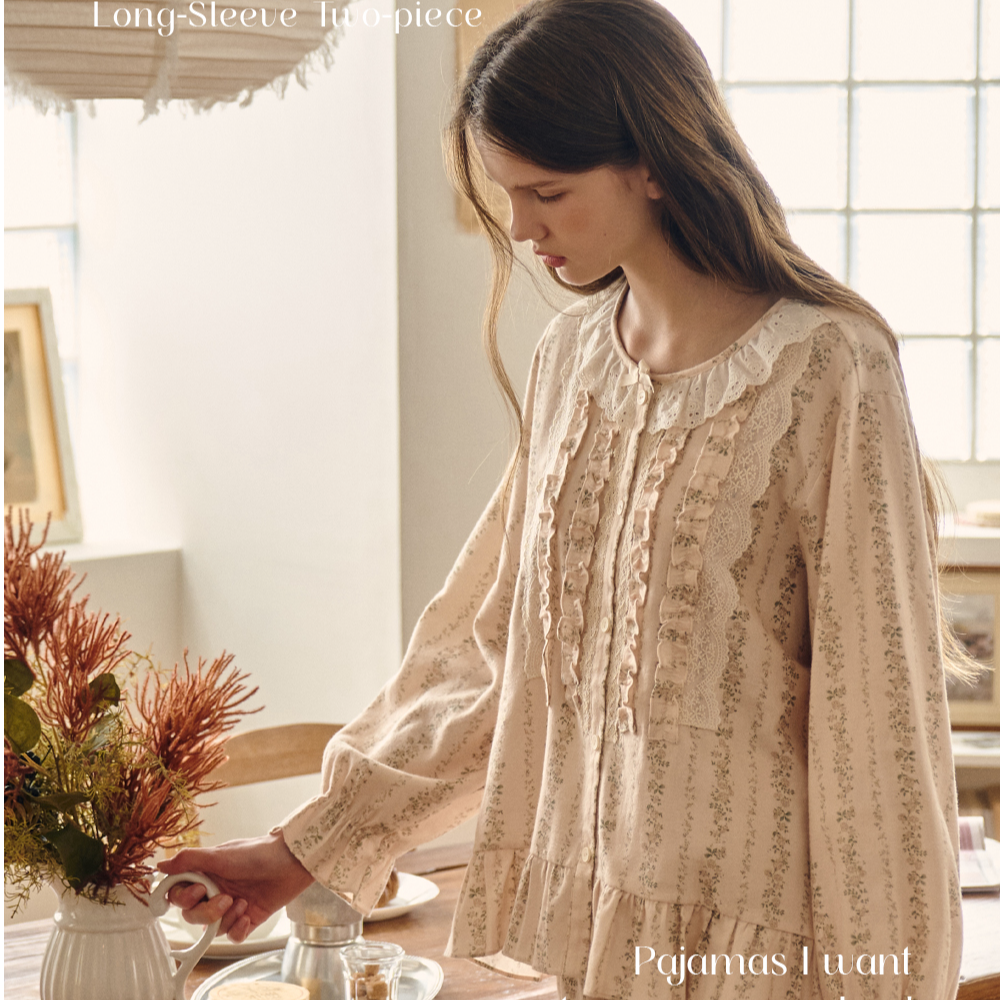  Ullala乌拉拉进口复古印花睡衣女秋冬韩版翻领长袖家居服套25308