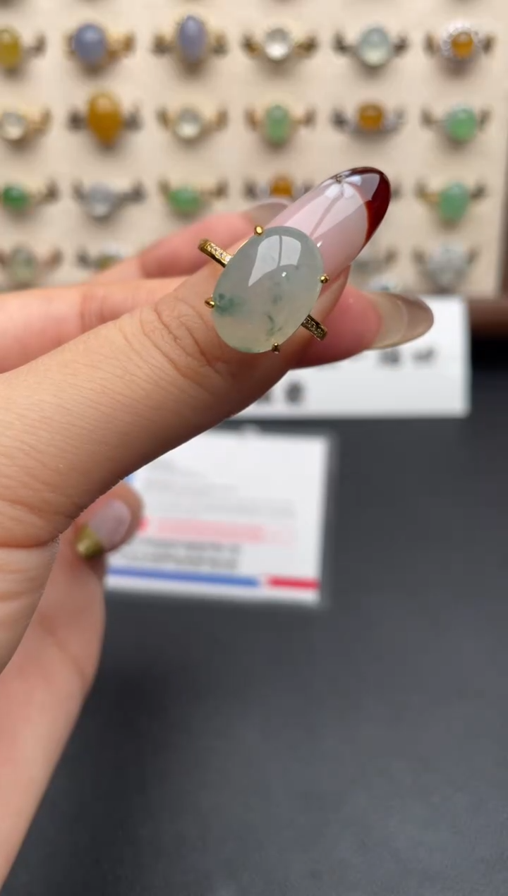 银S925镶嵌戒指翡翠一物一证一礼盒