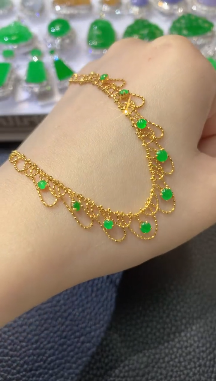 【闪购商品】翡翠套链18K金镶嵌A34 多样性发一件