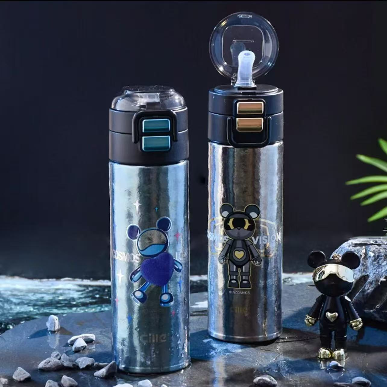 希乐星际熊纯钛保温杯男士双饮水杯钛杯便携随行杯子高档学生水杯