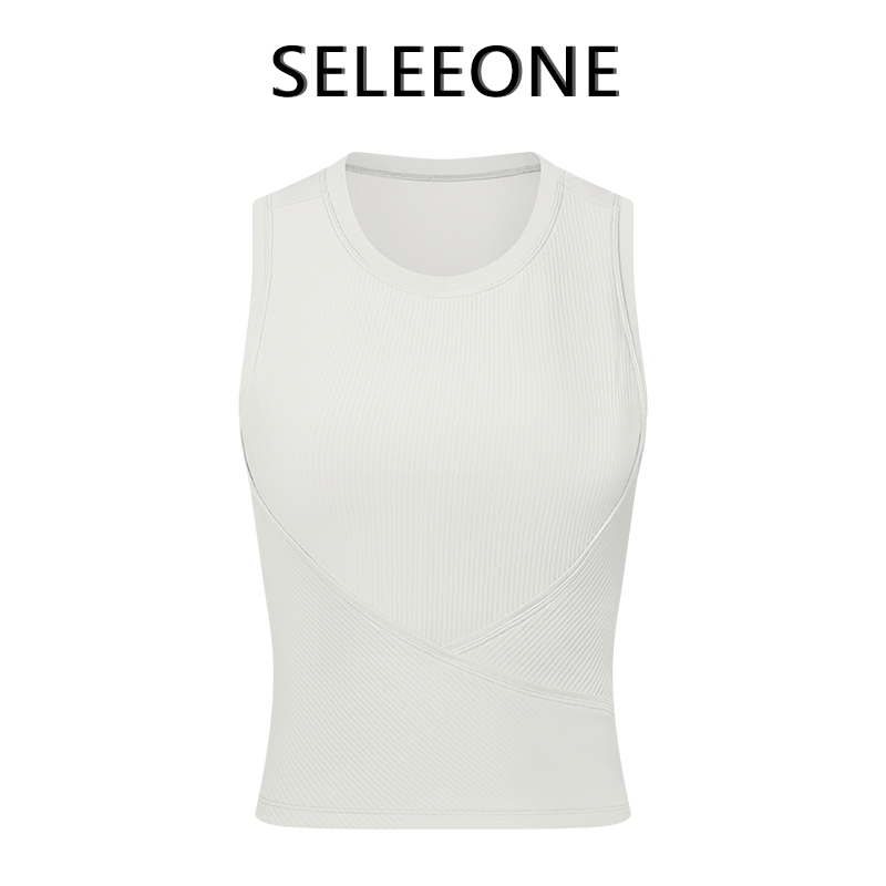 SELEEONE同款高弹螺纹楼带胸垫瑜伽服聚拢防震健身运动背心25041