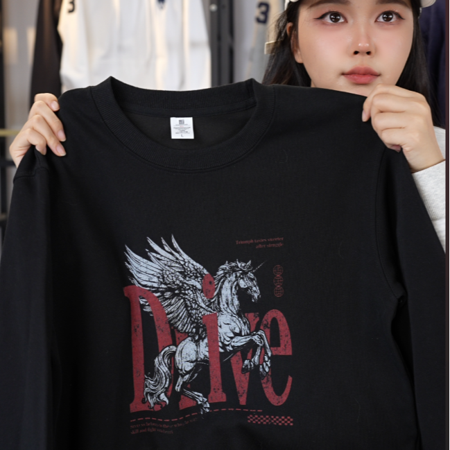 【001—马到成功】宽松型加绒加厚款圆领卫衣厚款黑色ins运动时尚