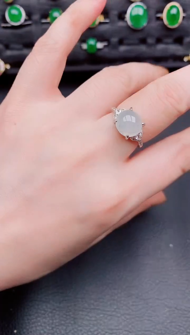 【闪购商品】翡翠戒指银S925镶嵌天然a货翡翠101