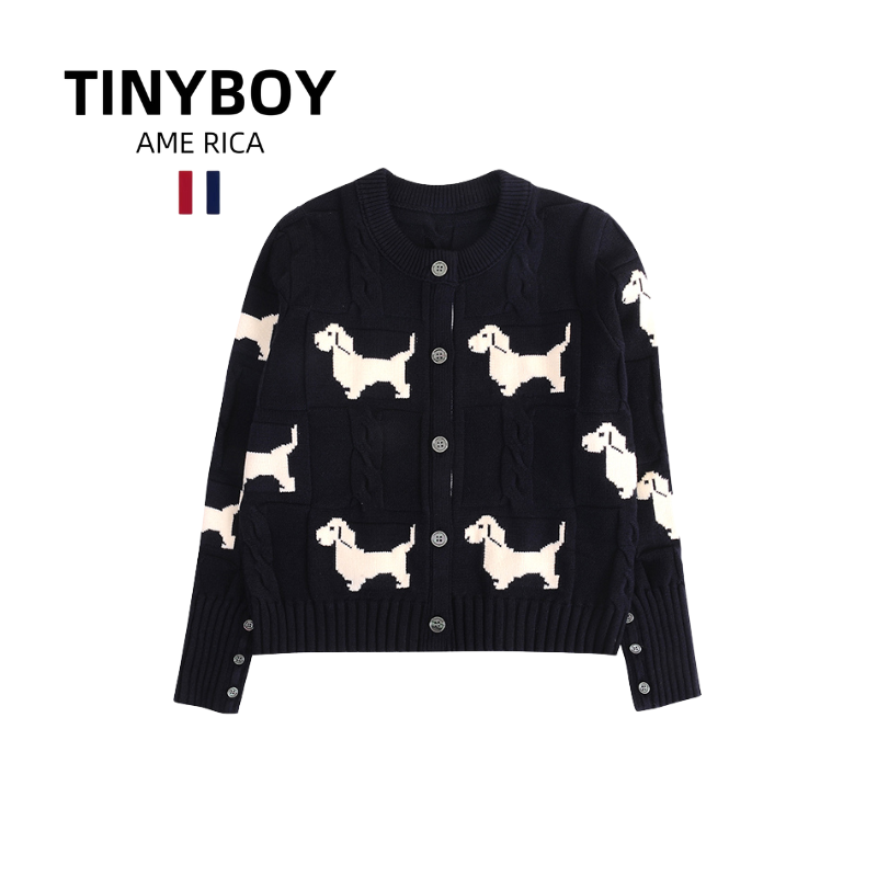 TINYBOY狗狗图案开衫毛衣针织衫男女同款 藏青色 KC 秋冬设计师款
