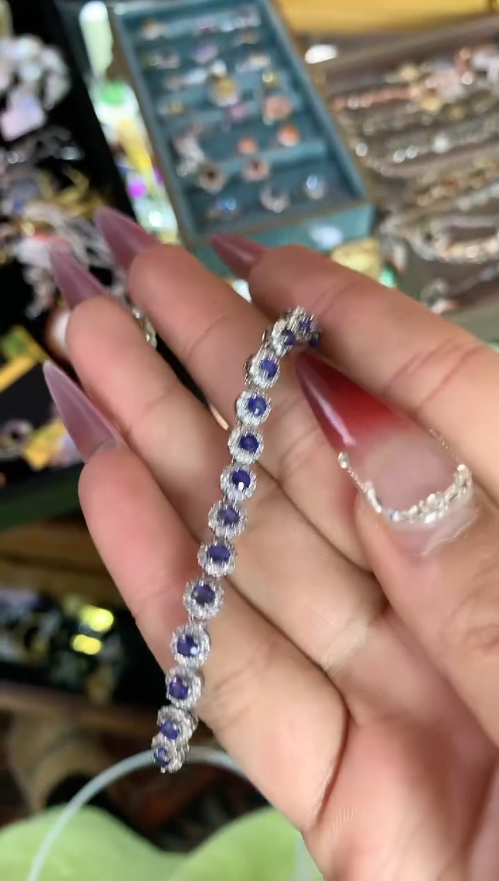 【闪购商品】蓝宝石手链银S925镶嵌楚楚中古珠宝甄选不退换