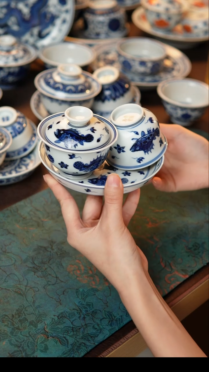 其他陶瓷桃花鲑鱼套组送茶巾