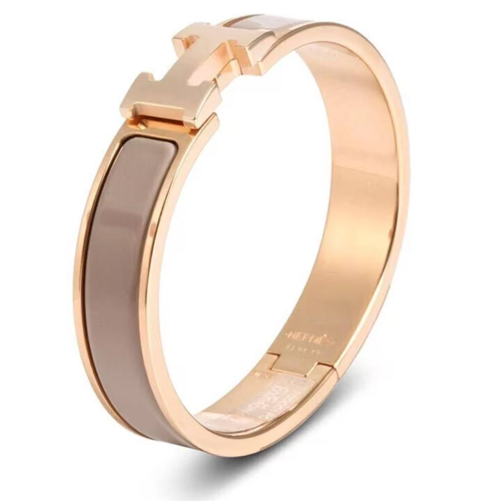 99新 Hermes/爱马仕 蔚蓝/奶茶色金扣H扣手镯