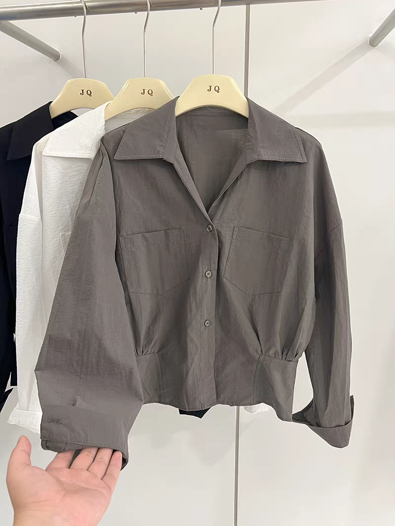 韩系气质翻领收腰衬衫女高级感轻奢减龄洋气秋季小众别致衬衣上衣