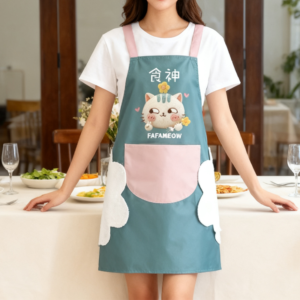（土豆喵）小厨神小食神围裙做饭情侣厨房防水透气可爱围裙防污方便