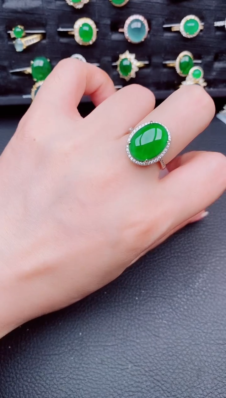 翡翠戒指银S925镶嵌天然a货翡翠509