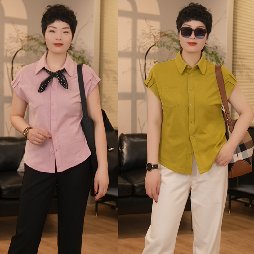 【珍姐】心动信号 气质显瘦凉感液态棉压褶小飞袖polo领T恤DC5666