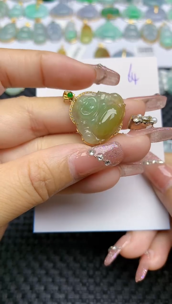 【闪购商品】翡翠颈饰18K金镶嵌天然A货翡翠 64