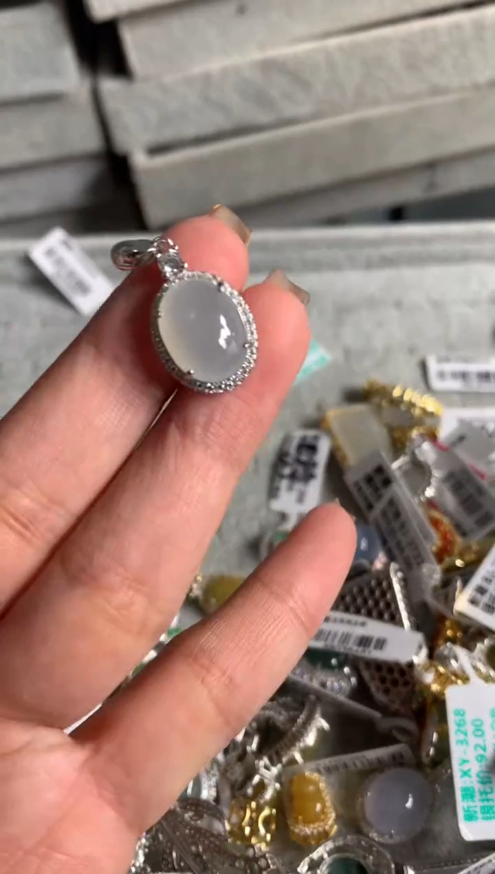 银S925镶嵌戒指翡翠吊坠