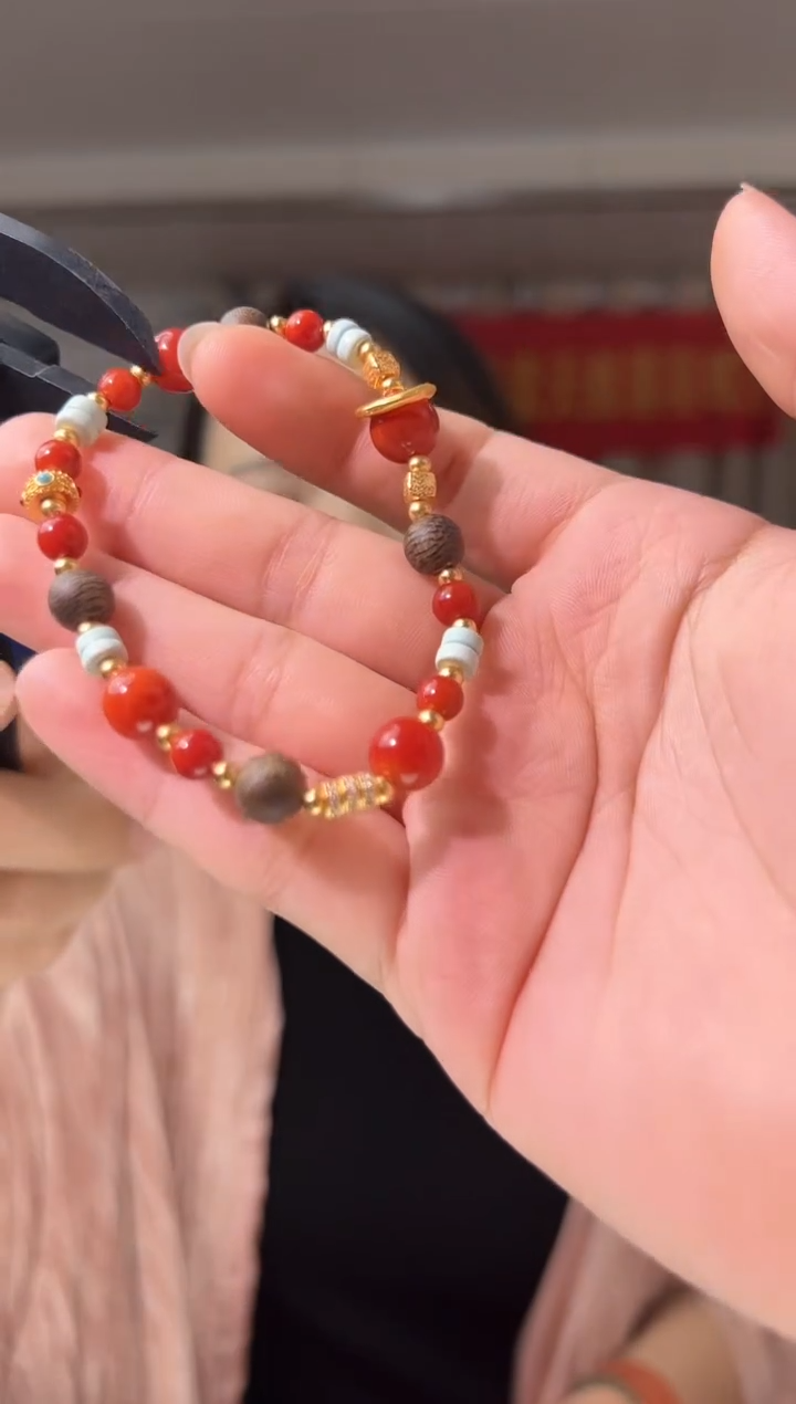 【闪购商品】南红玛瑙手链银S925镶嵌南红绿松石手串DIY