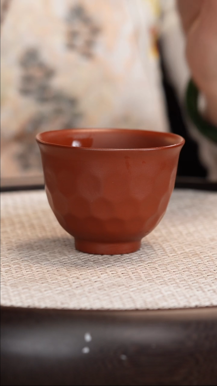 紫砂杯子朱泥钻石切面主人杯