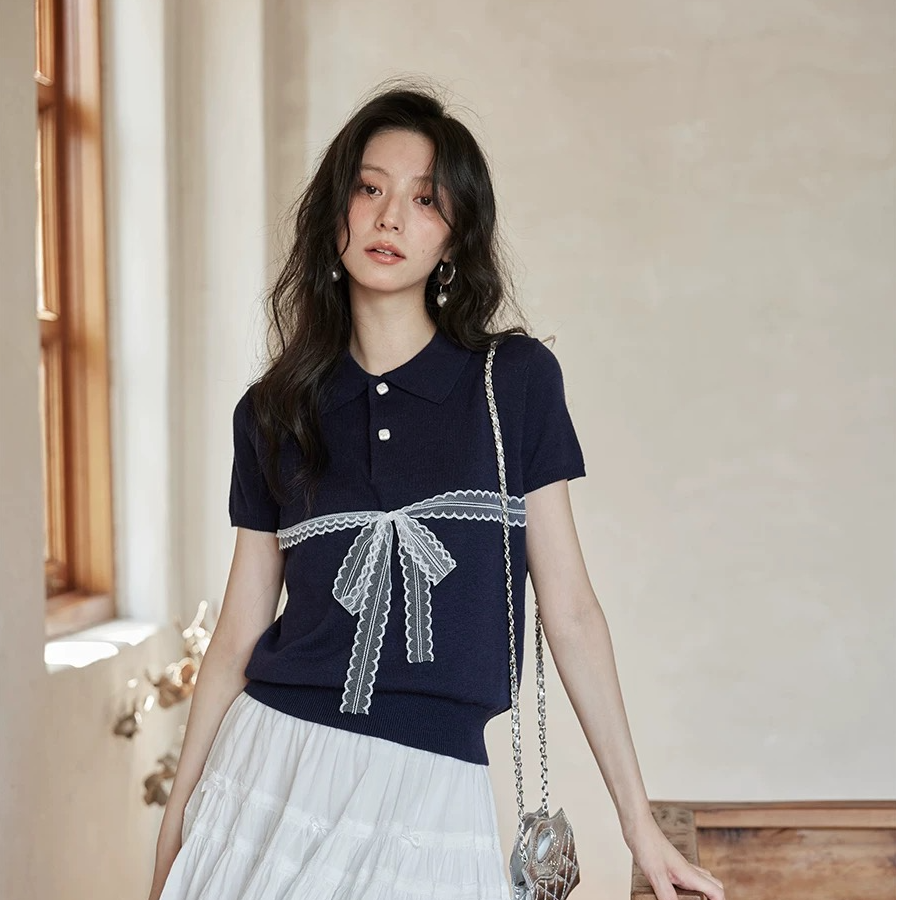 【曼贝】短袖薄款女圆领夏季衫百搭设计感显瘦显气质AI【小紫】