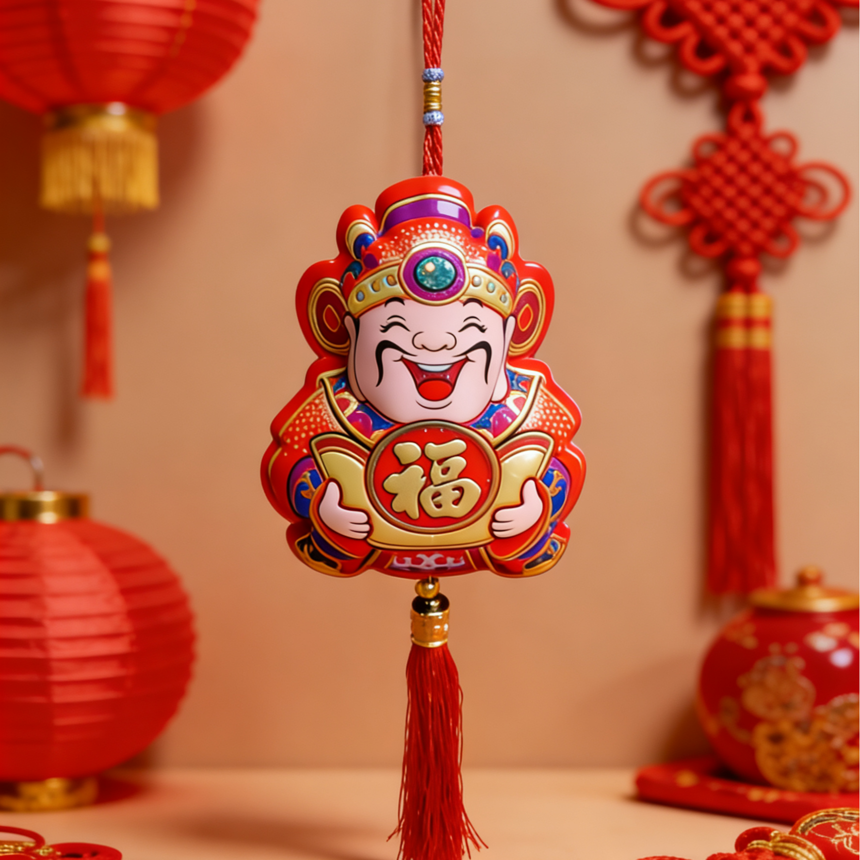 送福一对装新年春节装饰招财挂件马上有钱挂饰新居入户客厅过年