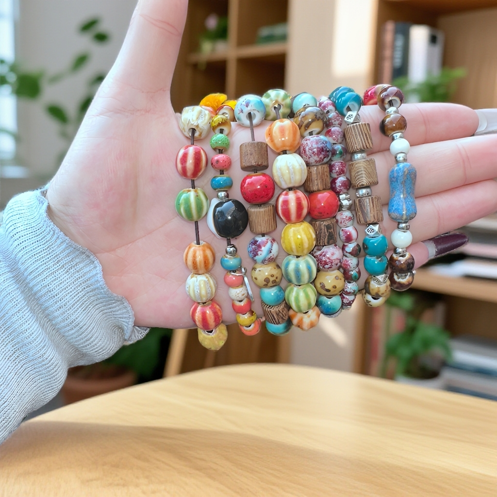 非金属陶瓷手链 非金属国风景德镇瓷珠民族风时尚串珠手饰