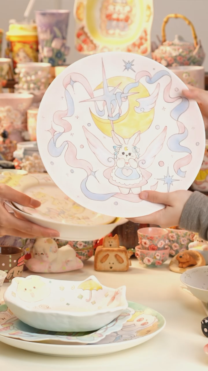 摆件陶景德镇釉下彩手绘设计师款陶瓷